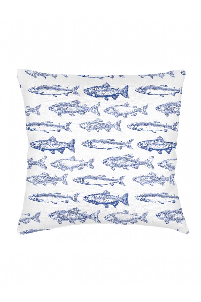 School of Fish Linen Euro Pillow with Down Alternative Insert, Main, color, Navy Blue