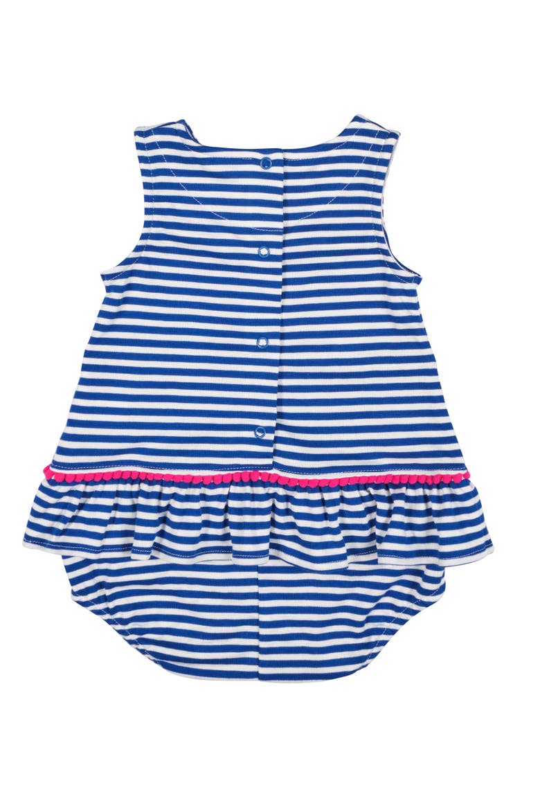 Stripe Knit Romper With Pom Poms & Flowers, Alternate, color, Royal/White