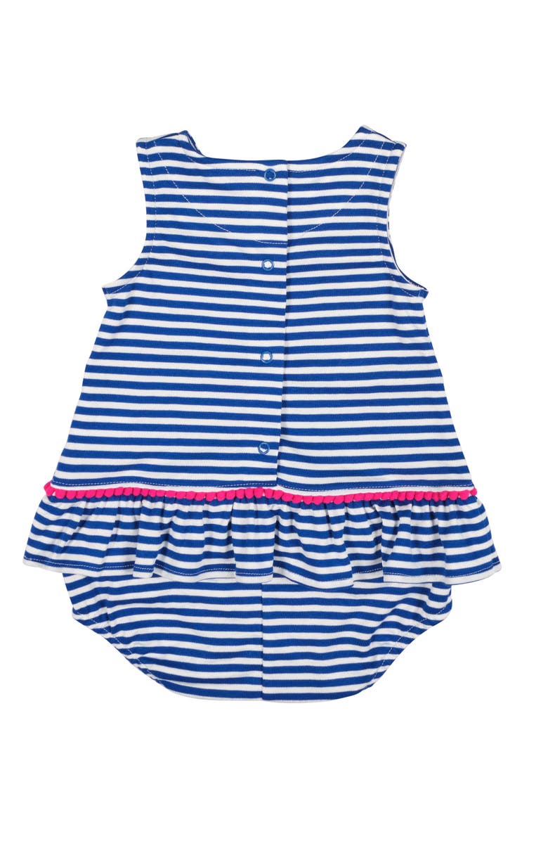 Florence Eiseman Stripe Knit Romper With Pom Poms & Flowers, Alternate, color, Royal/White