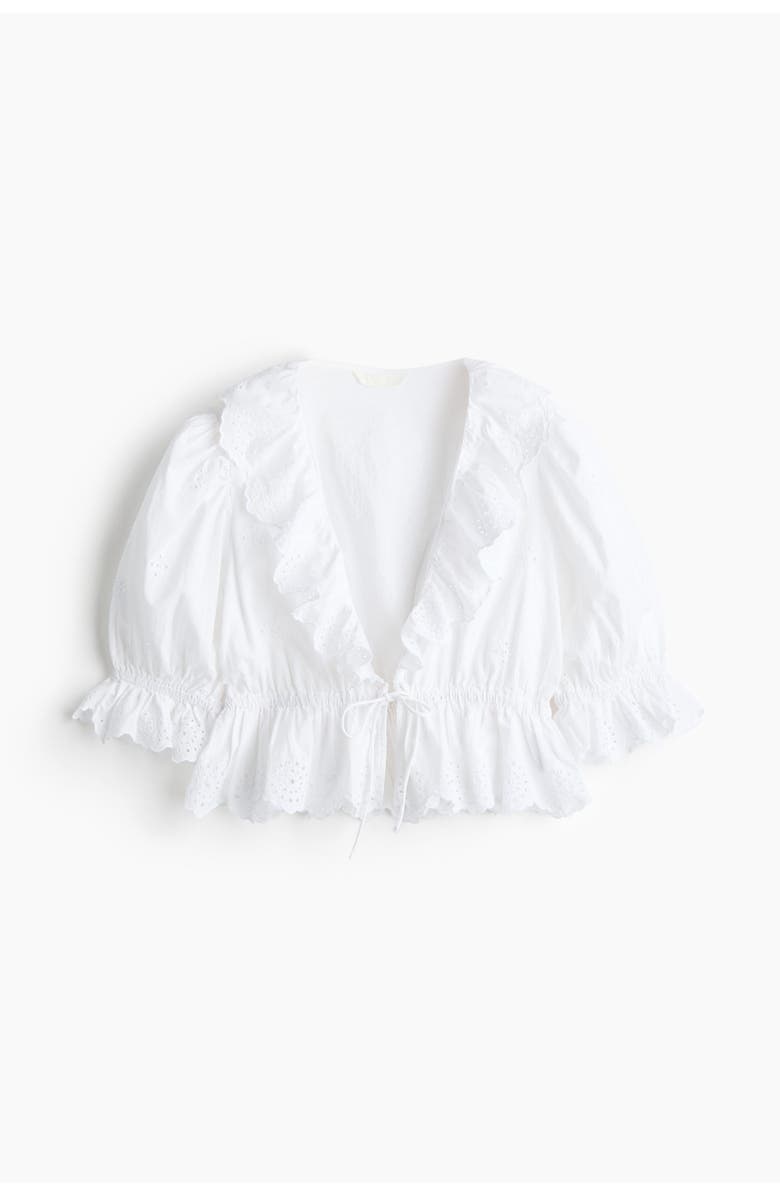H&M Broderie Anglaise Cotton Blouse, Main, color, White