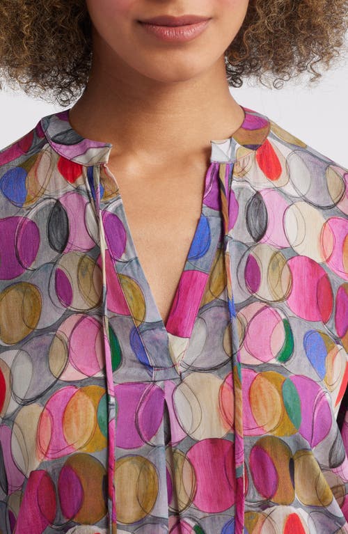 Apny Print Tassel Split Neck Chiffon Top In Multi