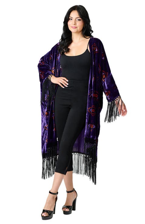 Burnout Fringe Shawl Coat