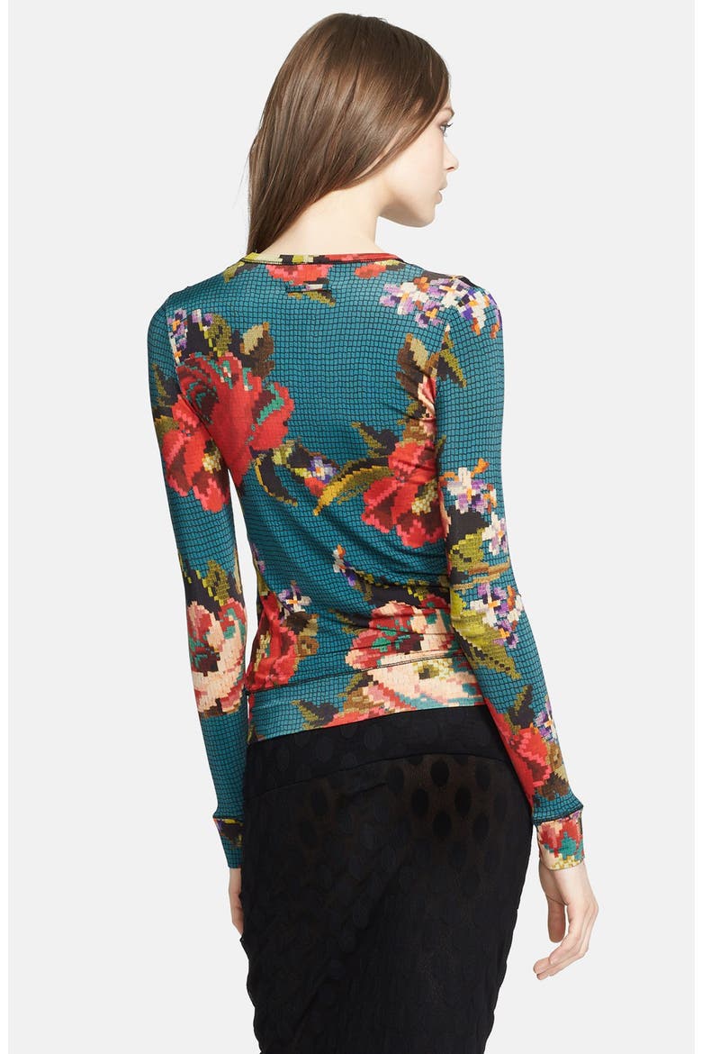Print Sheer Inset Sweater, Alternate, color, BLUE MULTI