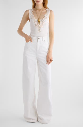 Guipure Trim Rib Fitted Cotton Jersey Tank