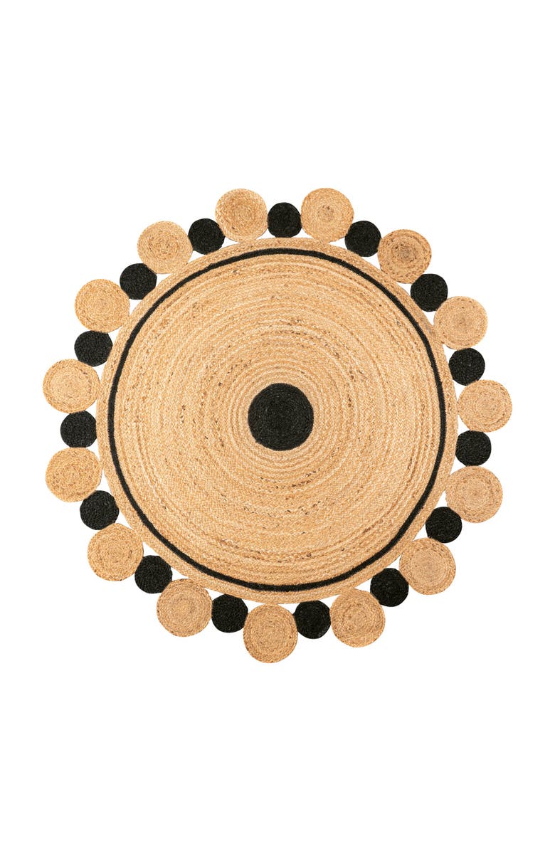 JONATHAN Y Aurora Two-Tone Jute Hippy Circle Medallion Round Area Rug, Main, color, Black/Natural