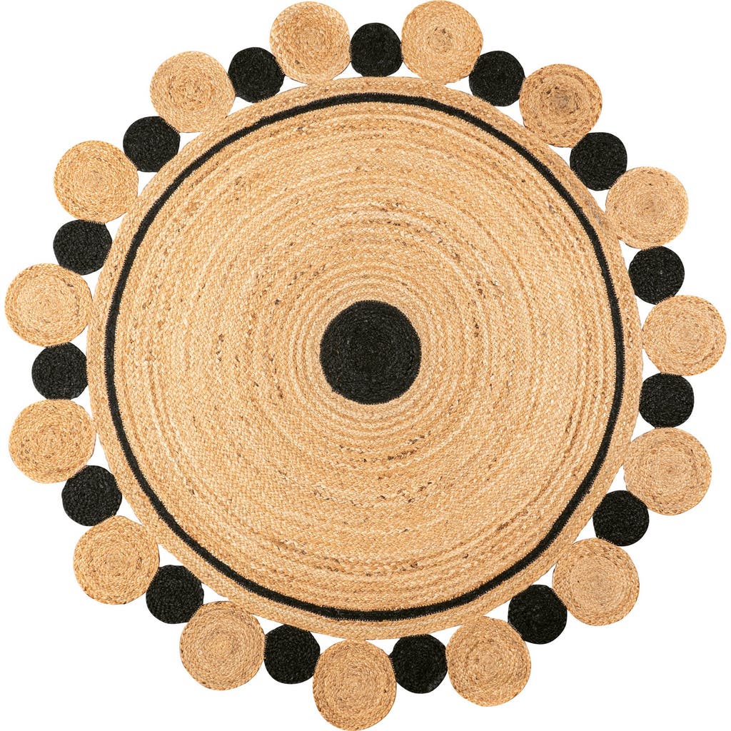 Jonathan Y Aurora Two-tone Jute Hippy Circle Medallion Round Area Rug In Black/natural