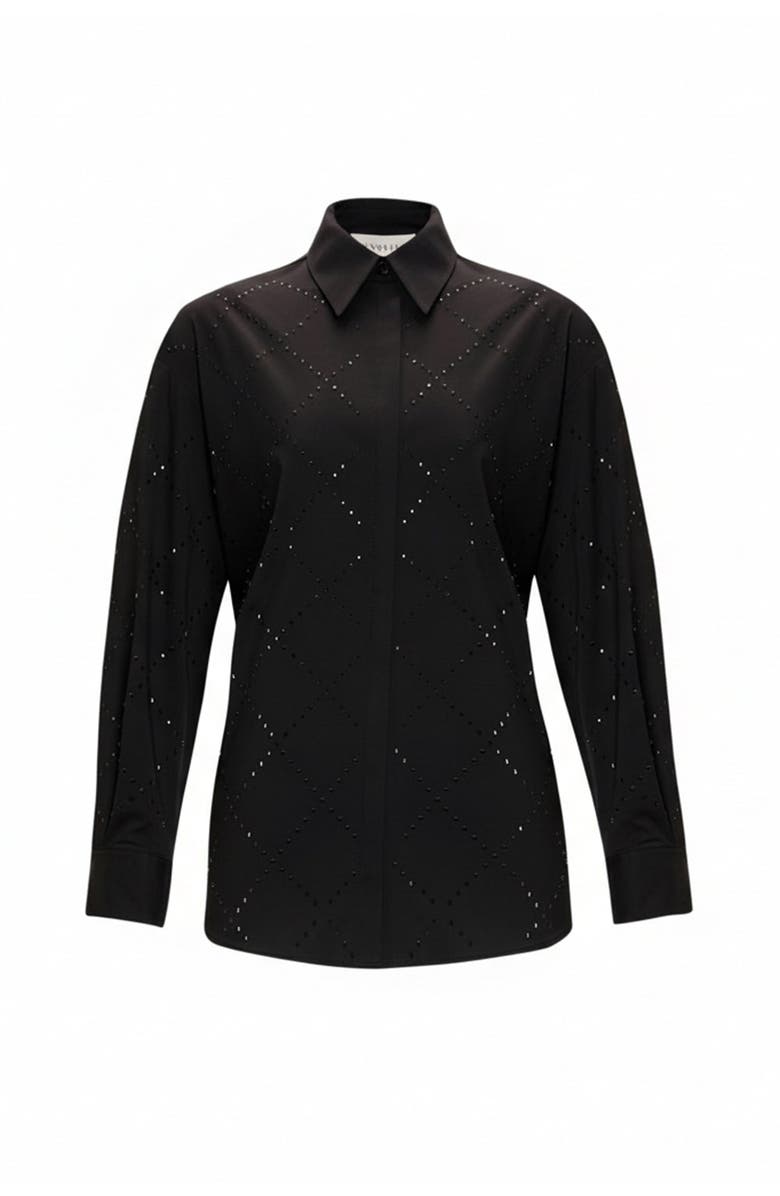 Exquise Stone Pattern Pocketless Long Sleeve Cotton Shirt, Alternate, color, Black