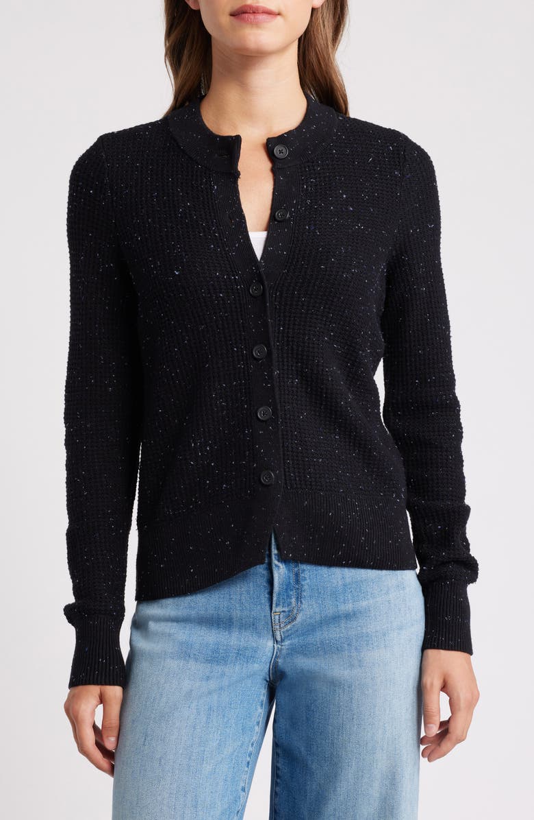 NIC+ZOE Vital Tweed Waffle Stitch Cardigan, Alternate, color, Black Mix