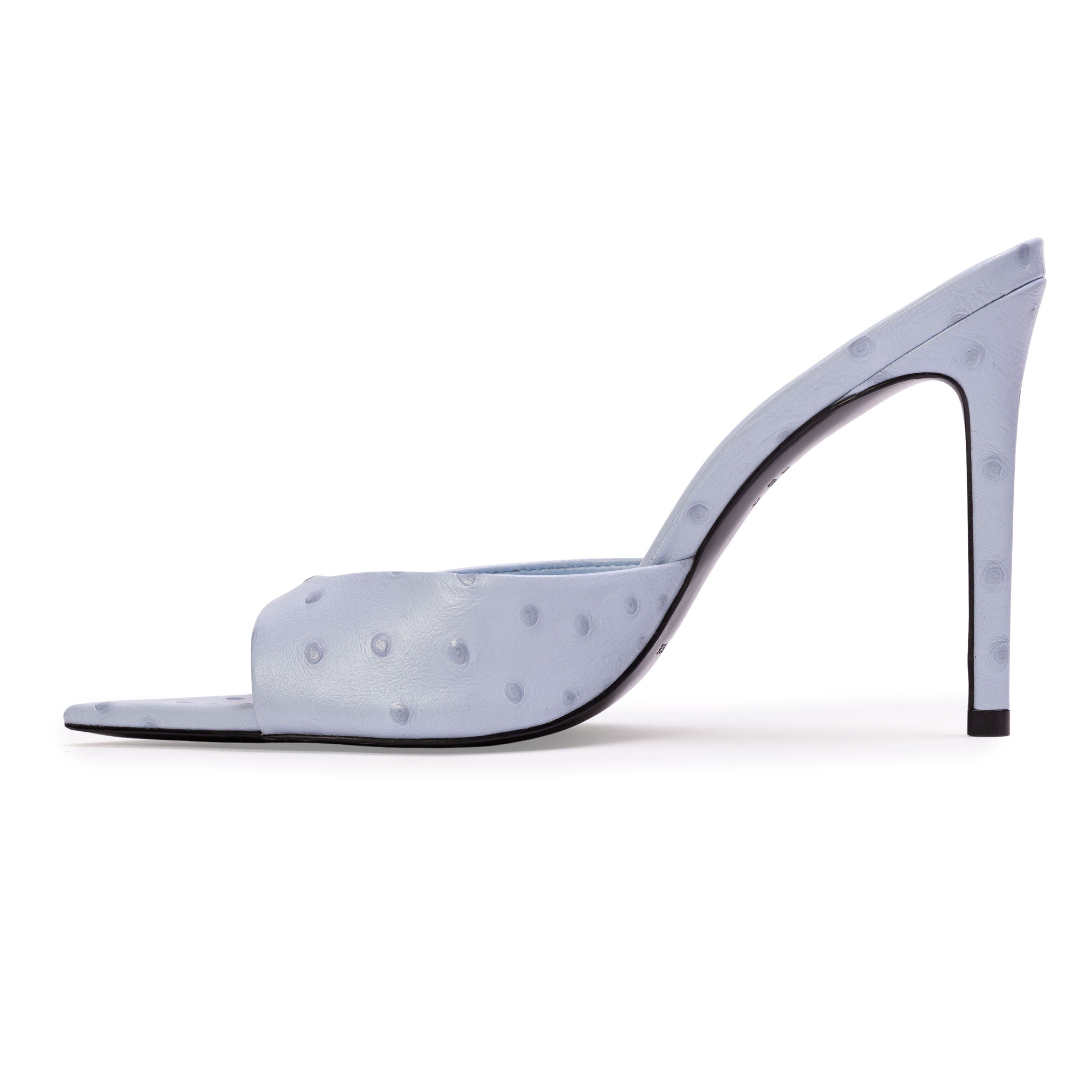 Brea Ostrich Mule, Alternate, color, Sky Ostrich Leather