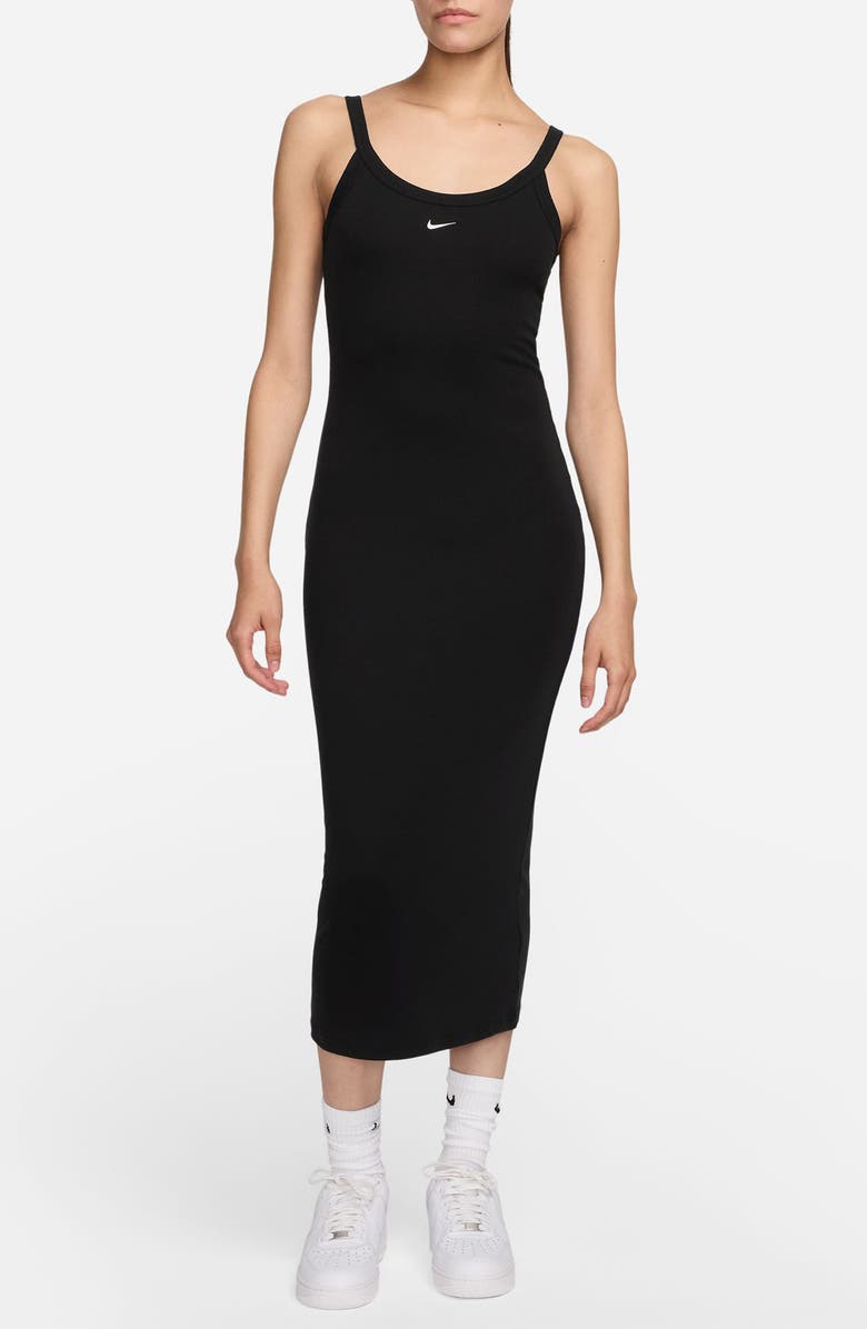 Nike Sportswear Chill Knit Tight Rib Midi Dress, Main, color, 010 010 Black/Sail
