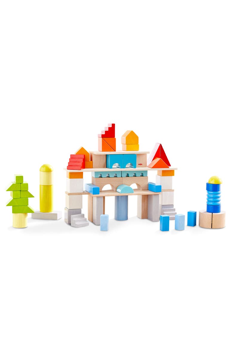 HABA Colored Wooden Building Blocks - Set of 85 Piece Set of Wooden Toys, Stacking Toys for Toddlers 1-3 Ideal Open Ended STEM Play, Main, color, Multi
