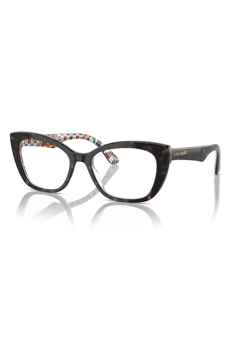 Dolce&Gabbana 54mm Cat Eye Optical Glasses, Alternate, color, White Havana