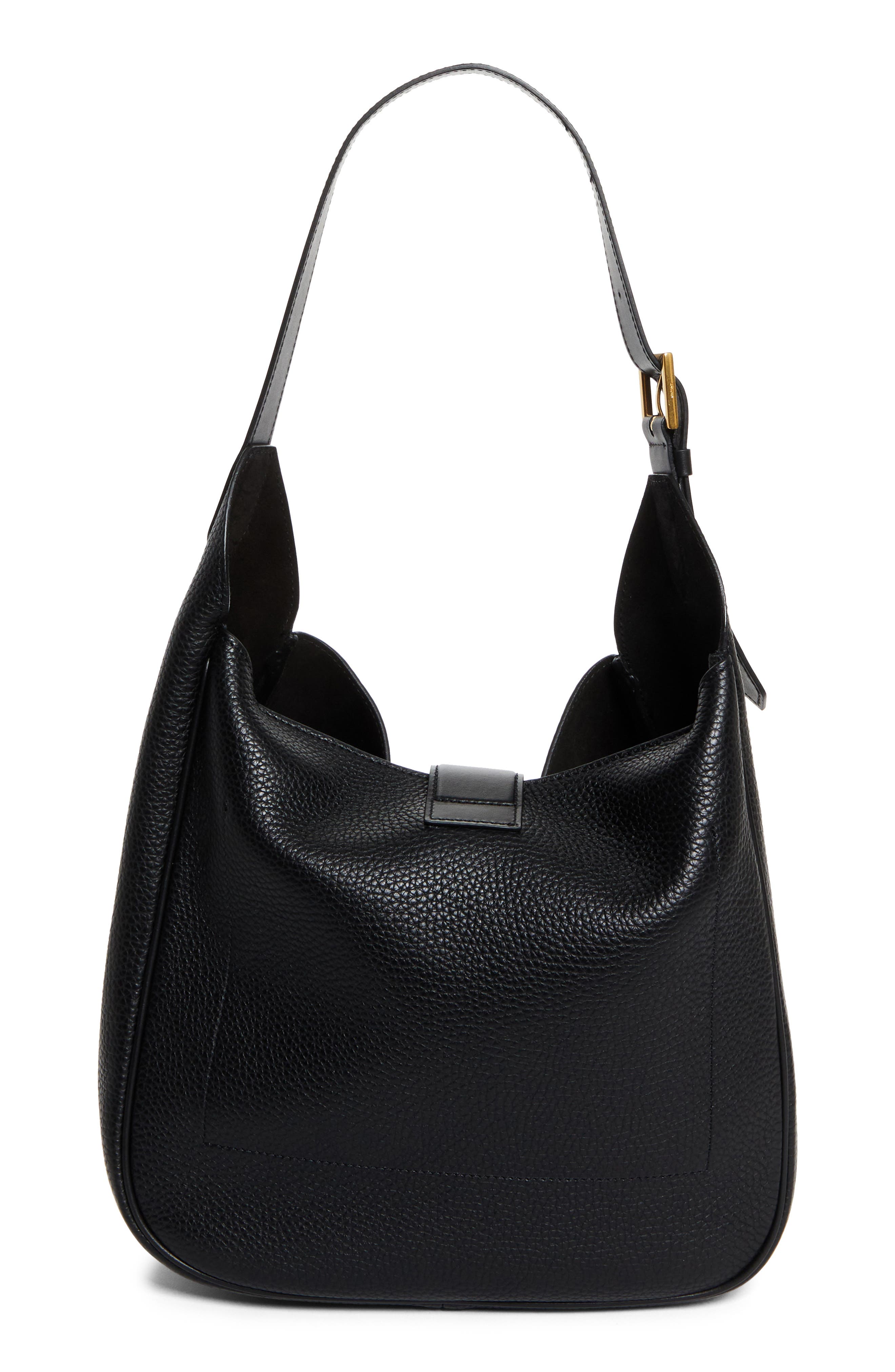 TOM FORD Medium Monarch Leather Hobo Bag, Alternate, color, Black