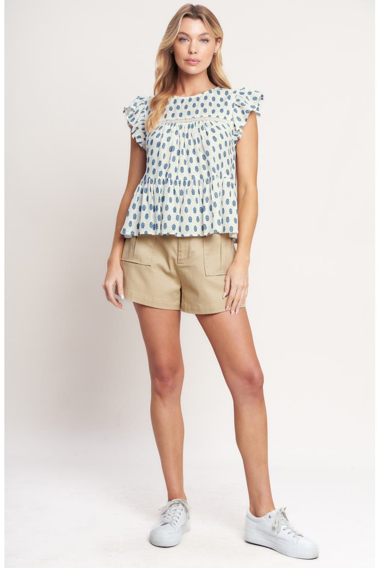 Printed Woven Top, Alternate, color, IVORY BLUE