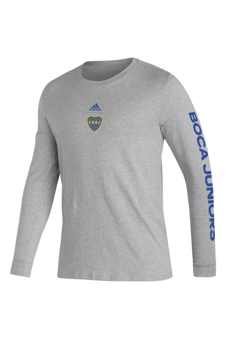 Men's adidas Heather Gray Boca Juniors Team Crest Long Sleeve T-Shirt, Alternate, color, Heather Gray