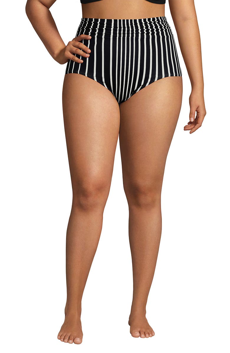 Lands' End Chlorine Resistant Ruched Natural High Waisted Full Coverage Bikini Swim Bottoms, Alternate, color, 