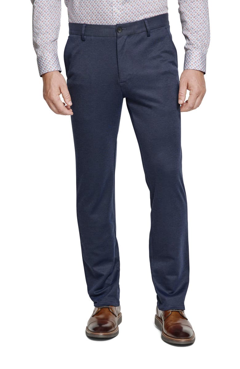 Johnston & Murphy XC Flex<sup>®</sup> Pinnacle Flat Front Dress Pants, Main, color, Navy Birdseye