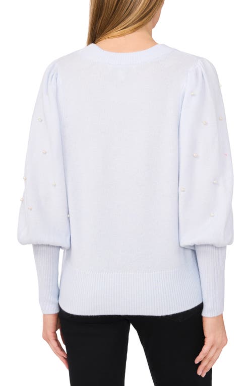 Cece Faux Pearl Juliet Sleeve Sweater In Frozen