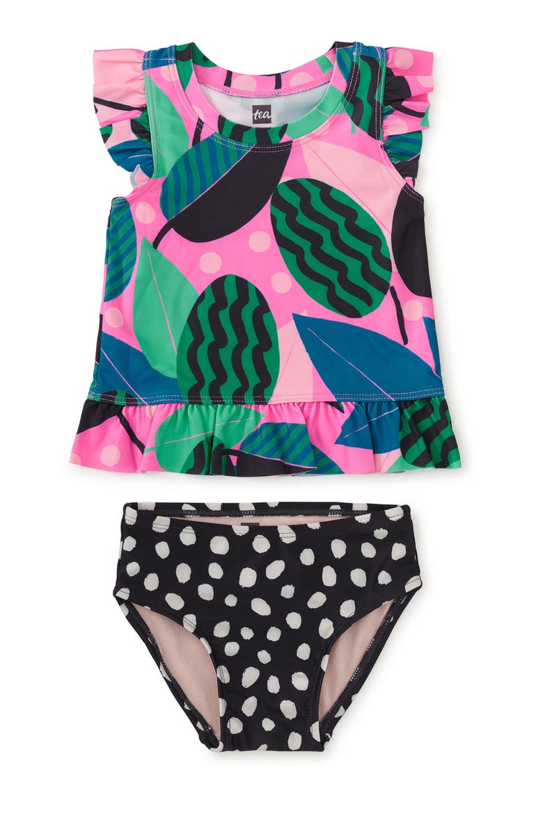 Short Sleeve Baby Swim Set, Main, color, Bossa Nova Foliage