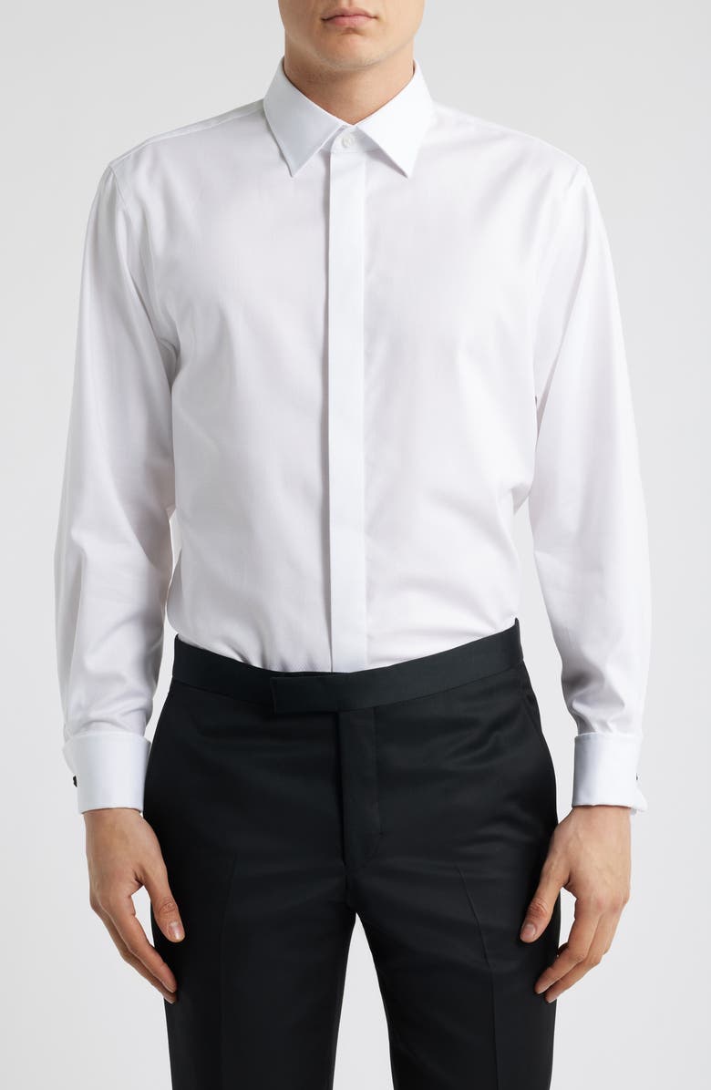 Nordstrom Traditional Fit Non-Iron White Cotton Tuxedo Shirt, Main, color, White Steven Texture