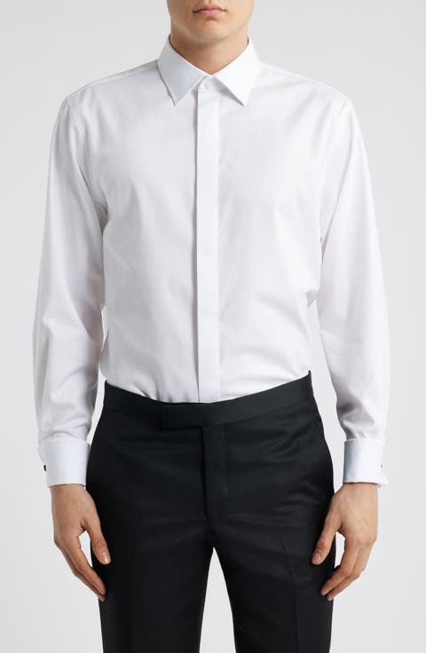 Traditional Fit Non-Iron White Cotton Tuxedo Shirt (Regular, Big & Tall)
