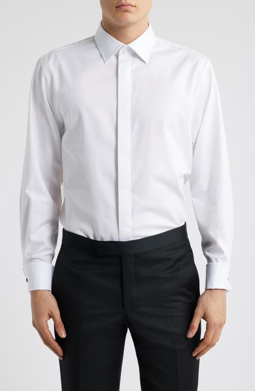Nordstrom Traditional Fit Non-Iron White Cotton Tuxedo Shirt in White Steven Texture 