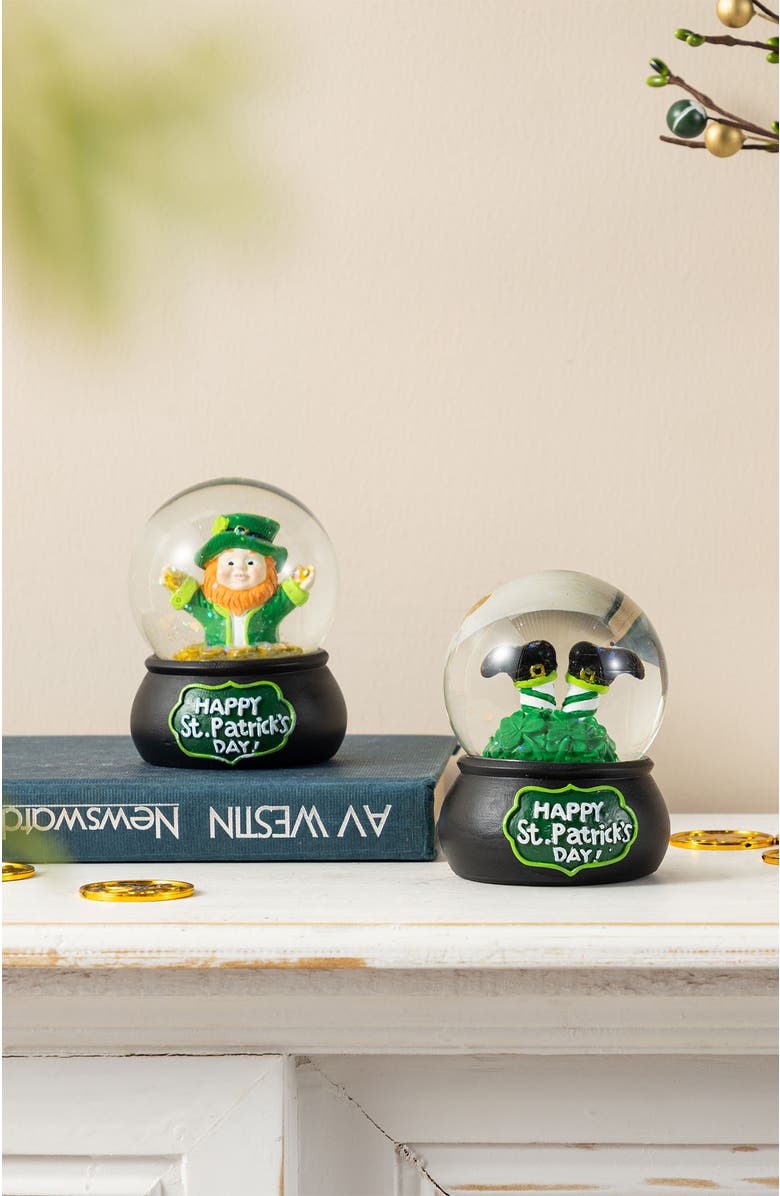 Glitzhome Set of 2 65mm St. Patrick's Resin Leprechaun Waterglobes, Alternate, color, Green