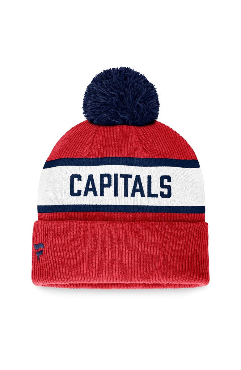 FANATICS Men's Fanatics Branded Red Washington Capitals Fundamental Wordmark Cuffed Knit Hat with Pom, Alternate, color, 