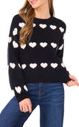 CeCe Heart Jacquard Crewneck Sweater