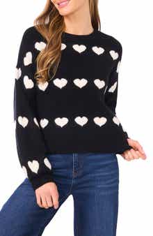 CeCe Heart Jacquard Crewneck Sweater