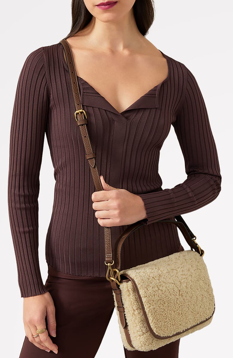 Radley Grafton Street Genuine Shearling Flapover Crossbody Bag, Alternate, color, Natural