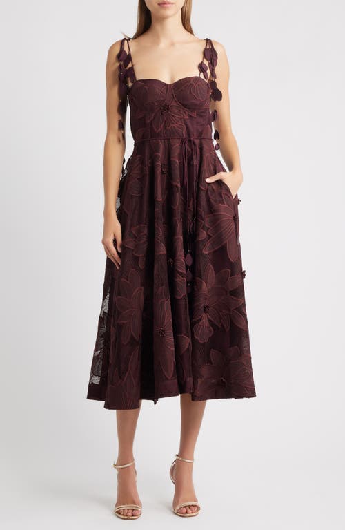 Ciebon Emilia Bustier Lace Midi Cocktail Dress In Brown