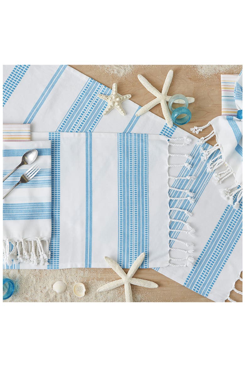 Surfrider Stripe Fringe Cotton Table Runner, Alternate, color, BLUE