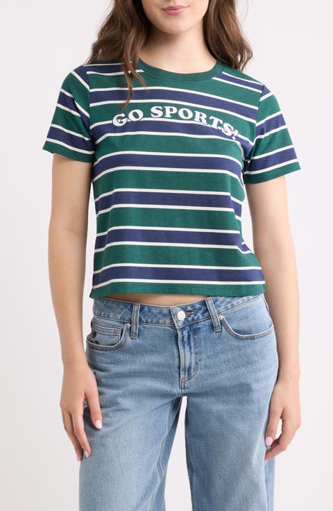 Go Sports Stripe Crop Graphic T-Shirt