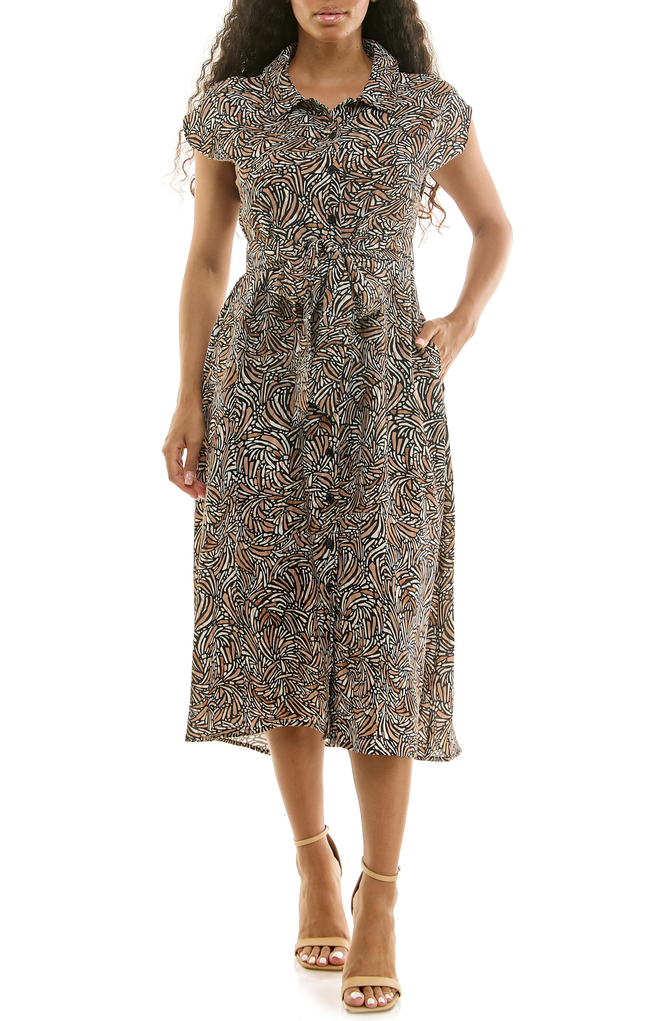 Nina Leonard Print Short Sleeve Shirtdress