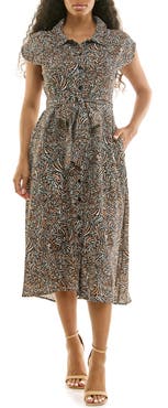 Nina Leonard Print Short Sleeve Shirtdress