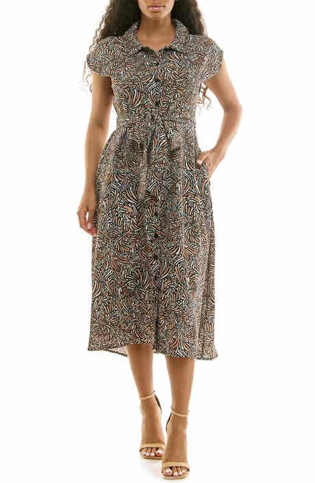 Nina Leonard Print Short Sleeve Shirtdress