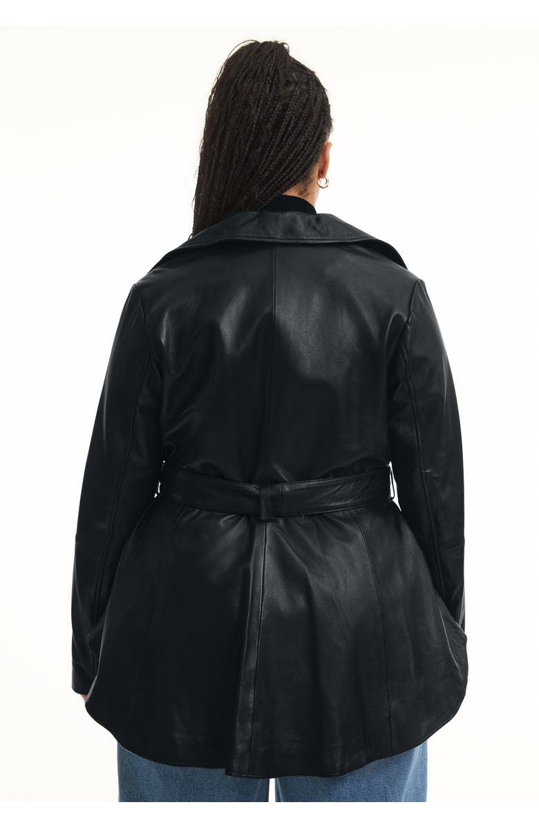 June + Vie High-Low Peplum Leather Jacket, Alternate, color, Black