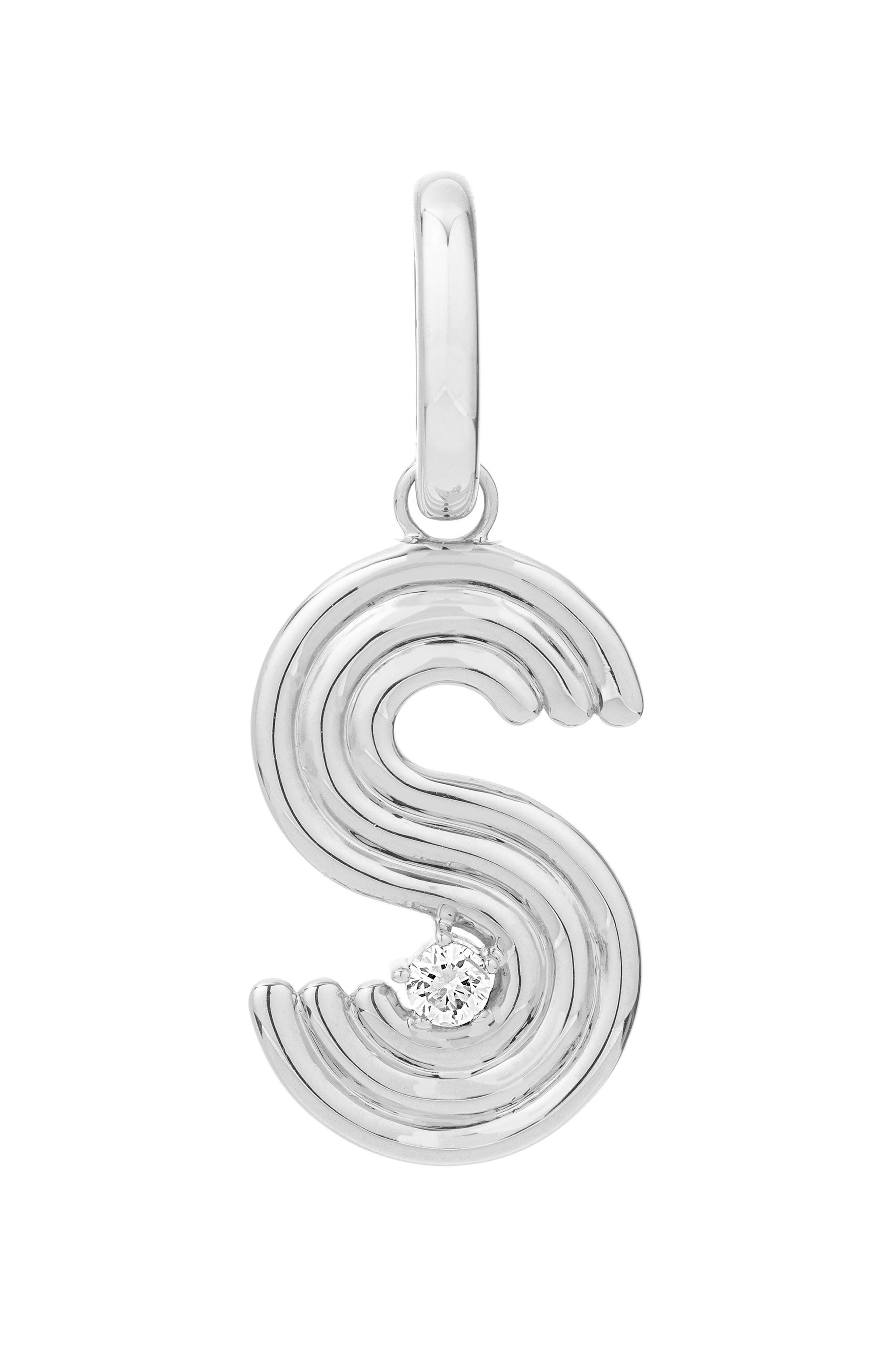 Adina Reyter Groovy Initial Diamond Pendant Charm in Silver - S 