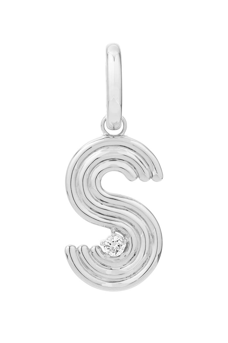 Groovy Initial Diamond Pendant Charm, Main, color, SILVER - S