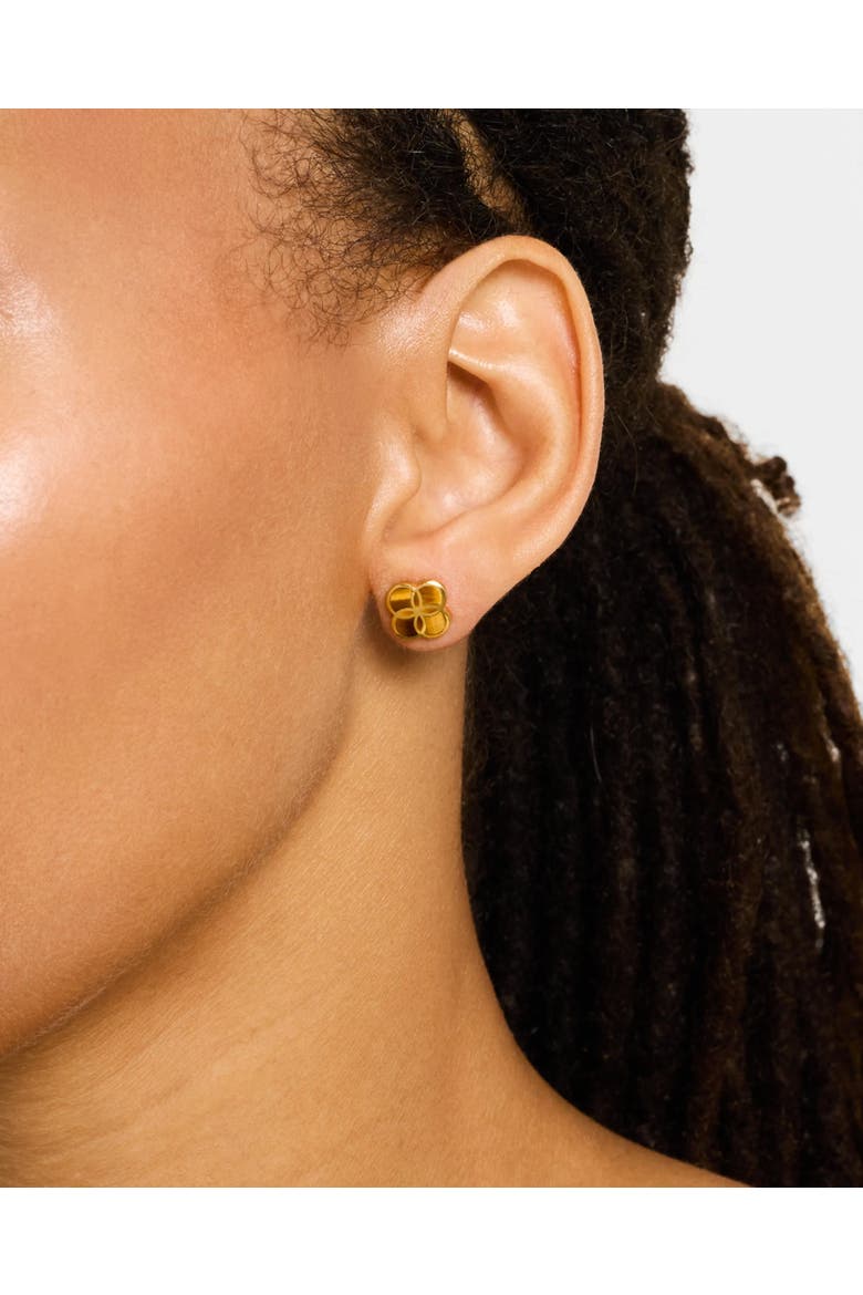 Petal Gemstone With 18K Gold Overlay Sterling Stud Earring, Alternate, color, BROWN
