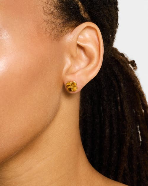 Jan Leslie Petal Gemstone With 18k Gold Overlay Sterling Stud Earring In Brown