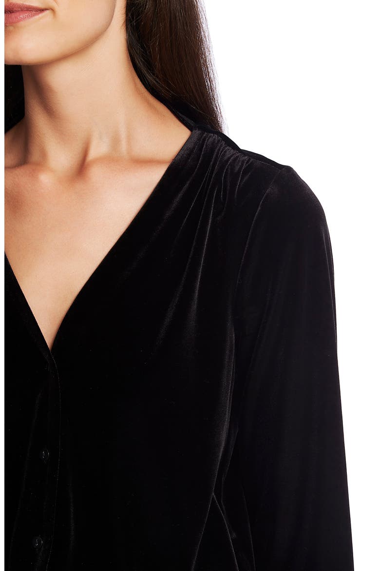 V-Neck Velvet Button Front Top, Alternate, color, RICH BLACK