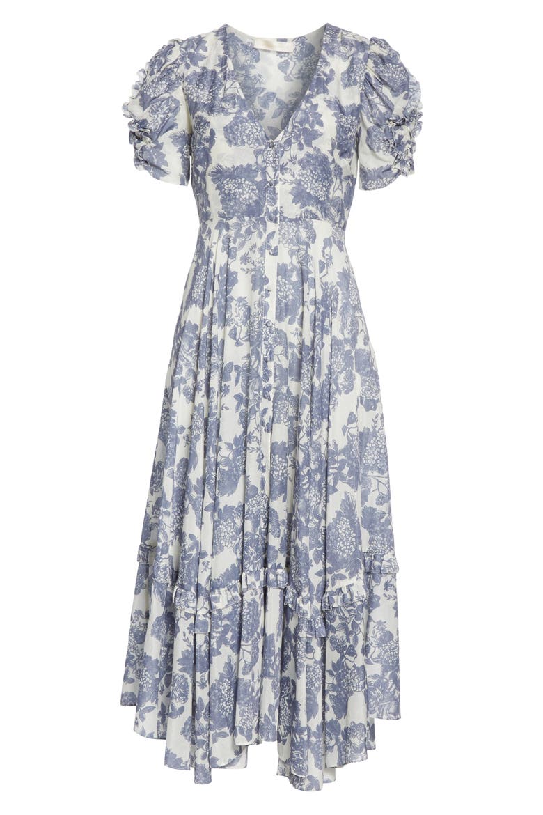 Andie Floral Cotton & Silk Midi Dress, Alternate, color, SEA