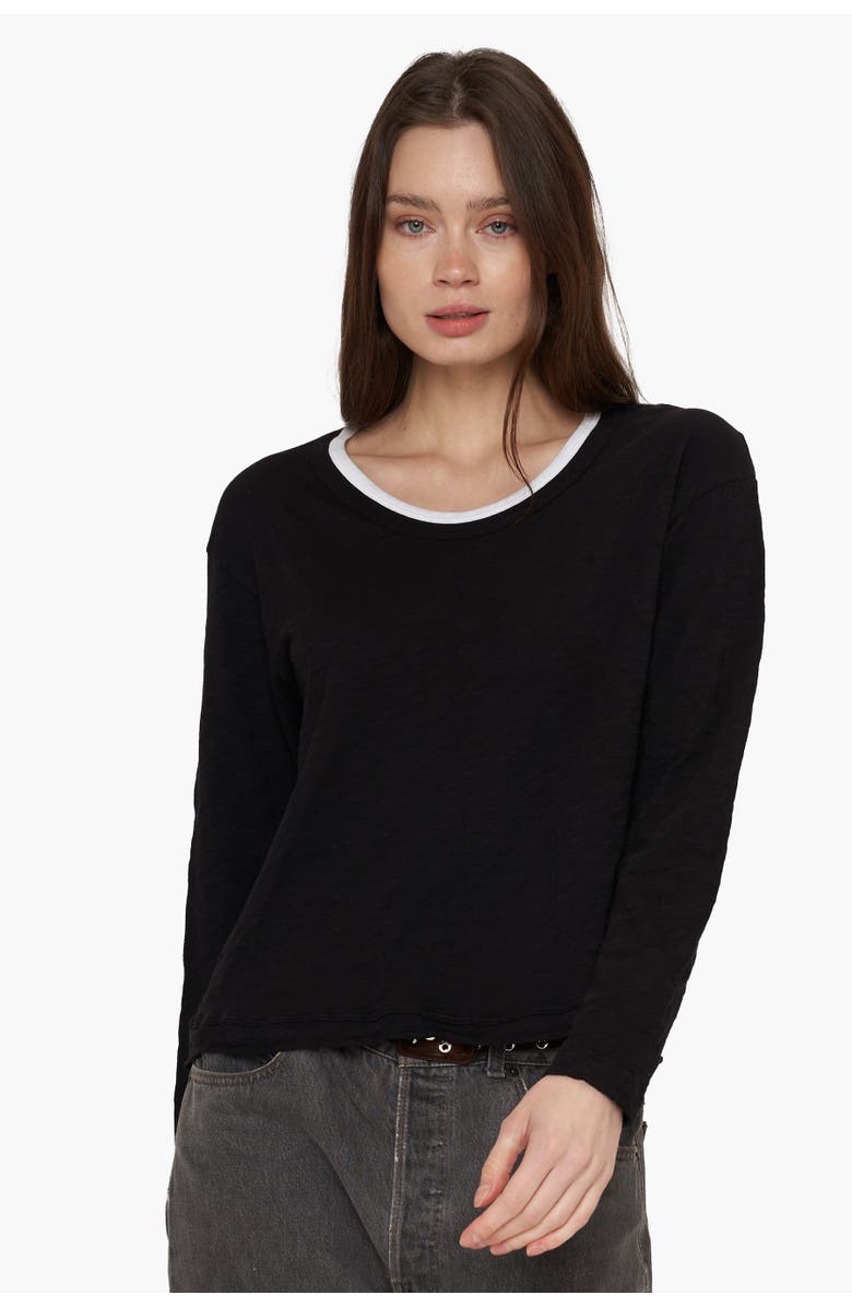 WILT Clothing Raw Crew Crop Boxy Long Sleeve, Main, color, Black/White