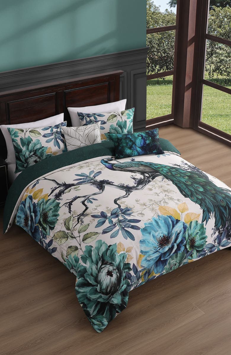 Bebejan Peacock Jardin Reversible Cotton Sateen Comforter Set, Main, color, 