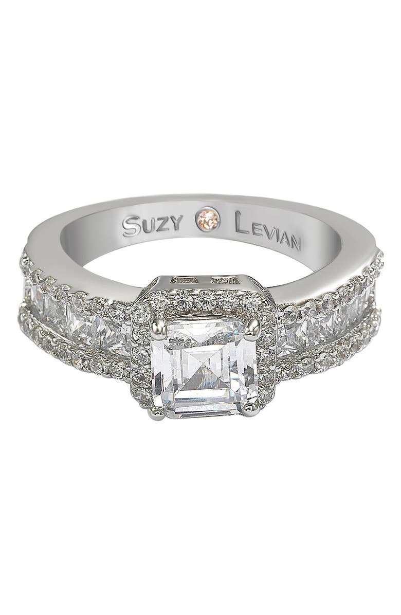 SUZY LEVIAN Sterling Silver Asscher Cut White Cubic Zirconia Bridal Ring, Main, color, White