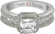 SUZY LEVIAN Sterling Silver Asscher Cut White Cubic Zirconia Bridal Ring