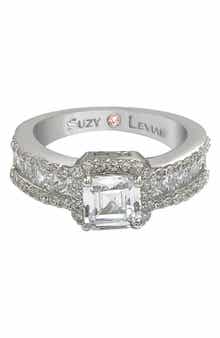 SUZY LEVIAN Sterling Silver Asscher Cut White Cubic Zirconia Bridal Ring