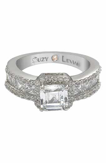 SUZY LEVIAN Sterling Silver Asscher Cut White Cubic Zirconia Bridal Ring